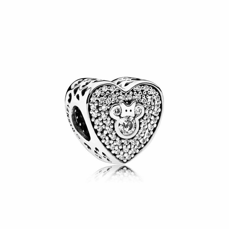 Pandora Disneyr Mickey & Minnie Sparkling Heart Charm - Sterling Silver/Cubic Zirconia - Canada | YR